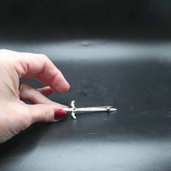 ROBERT ALLISON SCOTTISH STERLING SILVER SWORD PIN BROOCH, 3.25" - Picture 4 of 12